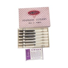 Unity Sheffield Stainless Steel Butter Dinner knives Cutlery Celluloid Handle 