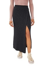 Free People Better Days Midi Skirt Womens Size M Black Combo Ribbed Knit Stretch