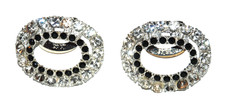 TIP TOE Signed Bling Sparkly Shoe Clips Silver Black Tone Rhinestones 1960's