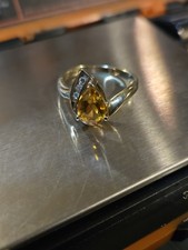ESTATE 10KT YELLOW GOLD CITRINE & DIAMOND RING SIZE 7.25 2.67 GRAMS
