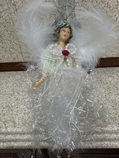 Pink and white Feathered Angel June Ornament