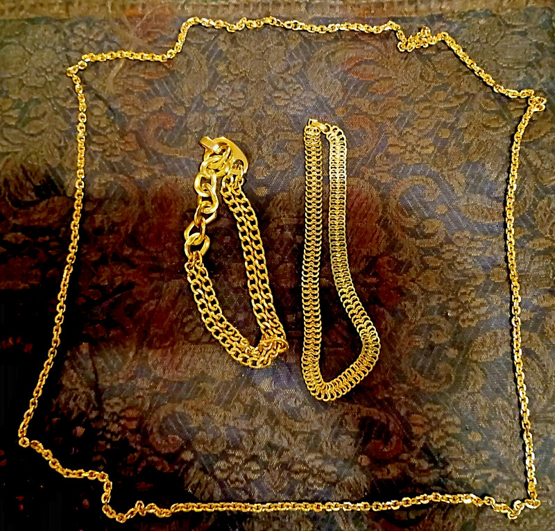 3 Vintage Gold Plated Necklaces 2 Chokers 1- 26" chain, Pre-owned