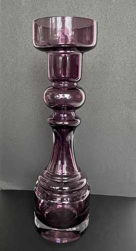 Japanese Vintage Purple Cased Hooped Glass Vase - Swedish Style. 9” - Picture 8 of 8