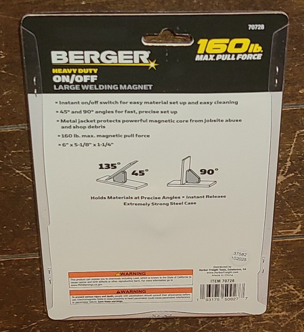 Berger Heavy Duty On/Off Large Welding Magnet - Item #70728