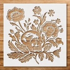 Detailed Skull and Floral Design for Unique Craft Stencils - StencilAir