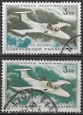 -Timbre France YT PA 39 PA39a MI 1280 Avion MS 760 PARIS 1960 Poste Aérienne