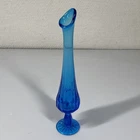 Vintage 12" Fenton Sapphire Blue Glass Thumbprint Swung Bud Vase