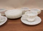 Vtg 6 Anchor Hocking AURORA SWIRL Demitasse Cups And Saucers IRIDESCENT PEARL