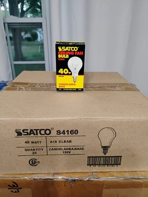 Lot of 25 Bulbs SATCO #S4160 40W 120V Ceiling Fan Clear Light Bulbs A15 - Image 1 of 2