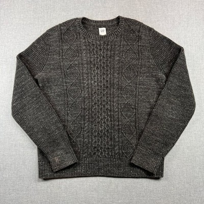 GAP Budding Cable Knit Fisherman Sweater Men M Dark Charcoal Gray Cozy Normcore