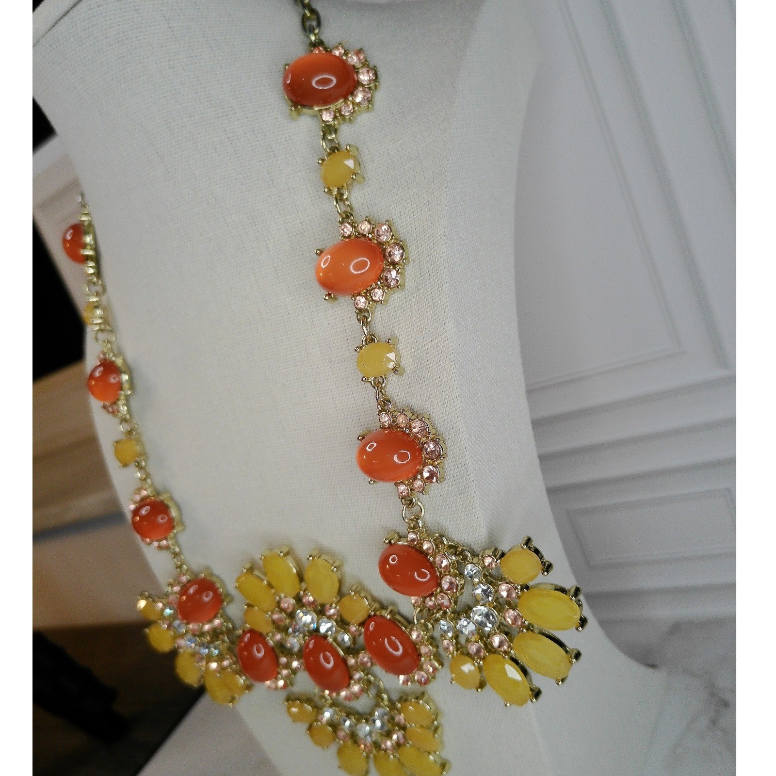 Talbot's Statement Bib Necklace Orange Yellow Gem… - image 2