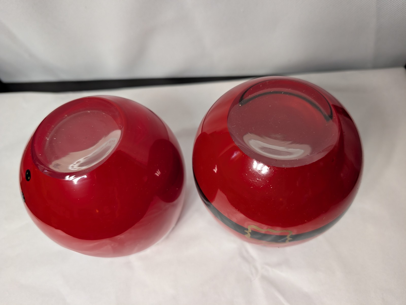Pier 1 Imports Mr. &  Mrs Clause wine glasses stemless hand painted red outfits