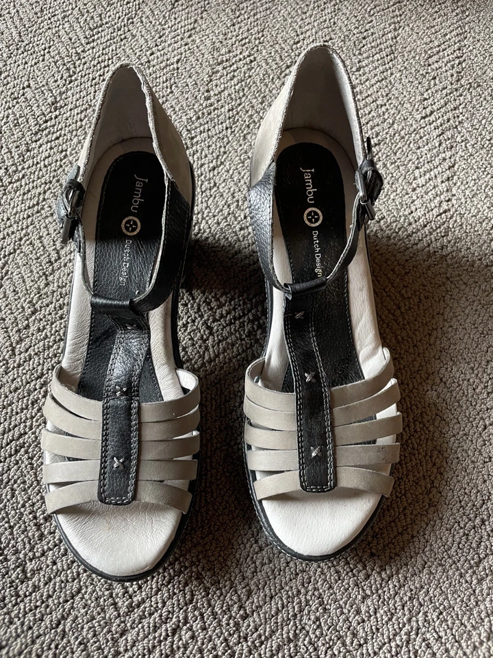 Sandalia de cuña de cuero negro gris terciopelo Jambu Mary Jane talla 10M gamuza Foto 3 de 4