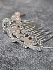 Austrian Crystal Bridal Tiara Hair Comb Faux Pearl Flower Wedding Princess Crown