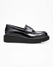  690 PEDRO GARCIA Sloan Patent Leather Wedge Loafers BLACK 38.5 DC12 