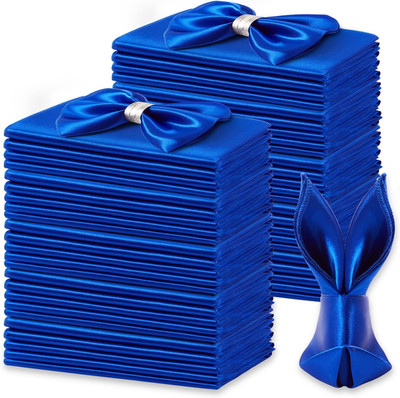 50 Pack Royal Blue Square Satin Napkins 17X17 Inch Soft Smooth Cloth Napkins，Sil