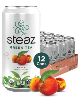 Steaz  Organic Green Tea  Peach 12 Pack  30mg Natural Caffeine, 70 Calories,C...