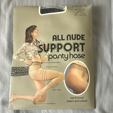 Vintage All Nude Support Pantyhose Off Black Size B NOS USA Sandalfoot