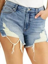 NWT Kendall Kylie The Icon Jean Blue Denim Distressed Shorts Women's Size 5/27