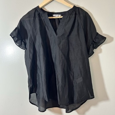 Ophelia Roe Women s Size XL Black Short Sleeve V-Neck Top Soft Breathable NWT