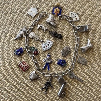 Vintage Silver Charm Bracelet 22 Small German Begging Charms