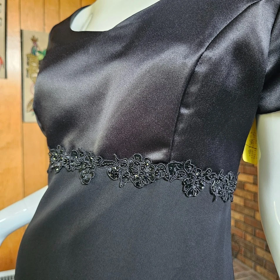 Vtg 90s Curvy Goth Black Chiffon Waterfall Maxi Fiesta Prom Formal Dress Gown L - Image 3 of 4