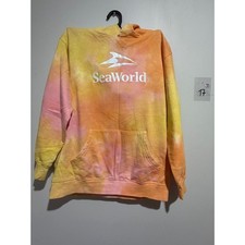 SeaWorld Kids Orange Yellow Pink Tie Dye Pullover Fleece Hoodie Sweatshirt