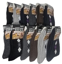 Mens Winter Socks Lamb Wool Warm Heavy Duty Crew, Size 10-13 Holiday 12-Pack