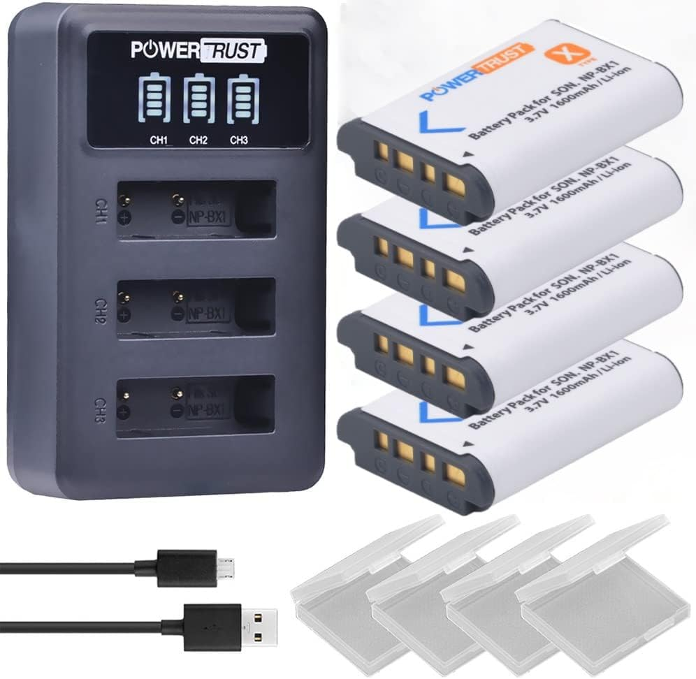 4Pcs NP-BX1 NP BX1 Battery and LED USB 3-Slots Charger for Sony ZV-1 DSC-RX100 D