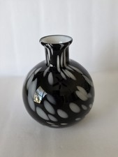 Vintage Art Glass Vase Cased Glass Black White Hand Blown