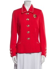St John Collection Sz 6 Marie Gray Coral Santana knit blazer Gold Buttons