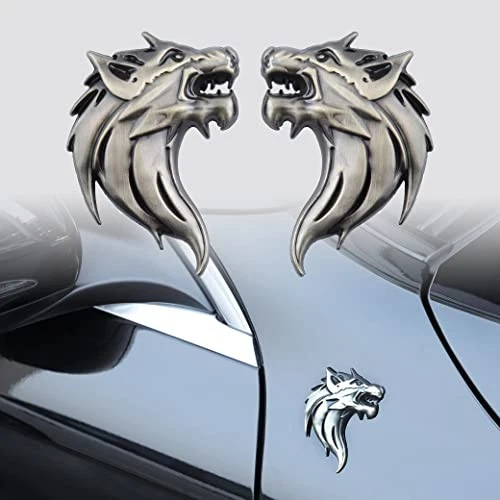 2pcs Cool Wolf Head Car Side/Rear/Front Decorations Badge Emblem 3D Self Golden - Image 3 of 4
