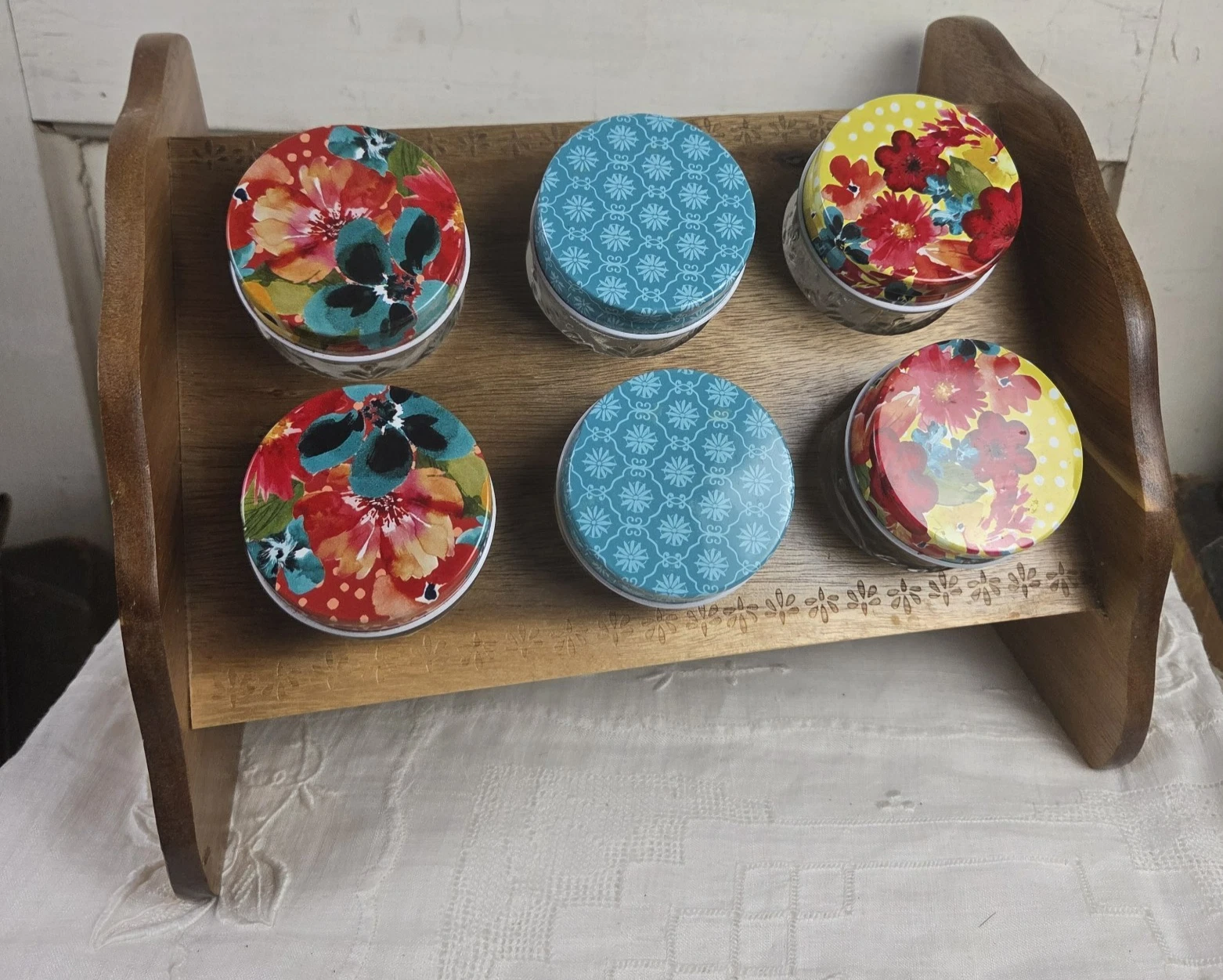 Pioneer Woman Spice Rack Wildflower Whimsy Acacia Wood Countertop Jars Cottage