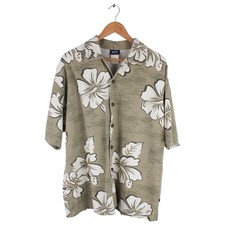 Vintage Hawaiian Shirt Floral Aloha Cotton Knit Camp Green Men  s Size XL