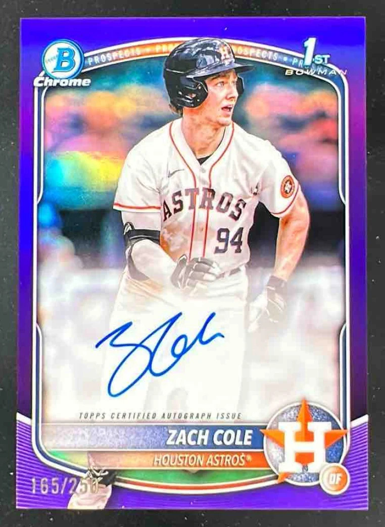 2025 Bowman Chrome Autograph Purple Refractor #CPA-ZC Zach Cole RC Auto /250