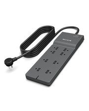 Belkin 8-Outlet Surge Protector w/ 8 AC Outlets 8ft Long Flat 8', Gray