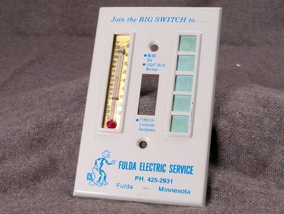 Vintage Reddy Kilowatt Thermometer Lightswitch Cover Fulda Electric Service
