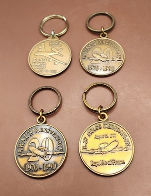 Vintage Boeing AWACS 20th Anniversary Brass Keychain Set of 4 - UK E-3D + France