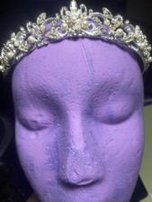 Davids Bridal Tiara Collection Pearl  Crystal Silver Marquis Tiara Crown 149.