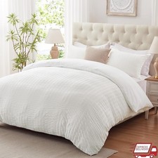 Elegant Seersucker Duvet Cover Set Soft Microfiber Striped Texture Queen Bedding