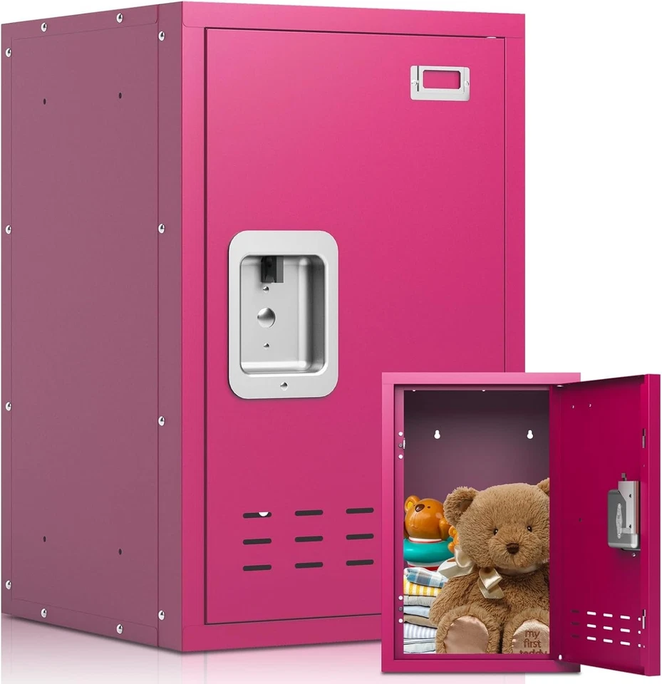 Gabinete de almacenamiento compacto rosa con bloqueo de 15"x15"x24" - Organizador duradero para niños Foto 3 de 4