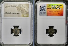 Ancient Phoenician Coin 174-141BC NGC Goddess Tyche Roman Ship Galley Phoenicia