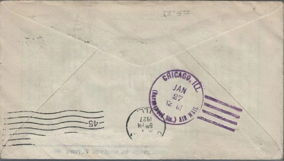 1927 US Scott c9 FDC via Aerial Mail to Chicago Mayor William Emmett Dever - Image 2 of 2
