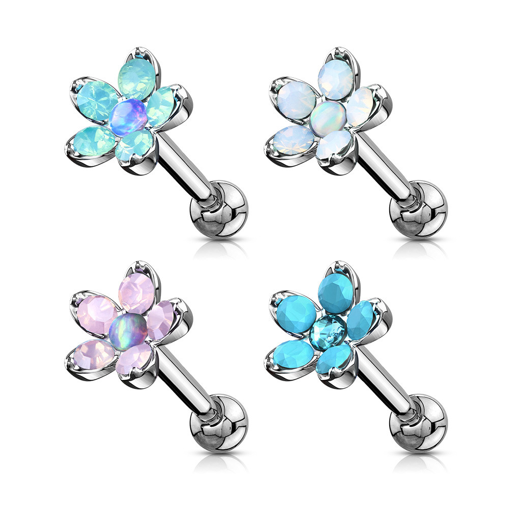 Piercing Labret con Fiore e Zirconi | color Argento