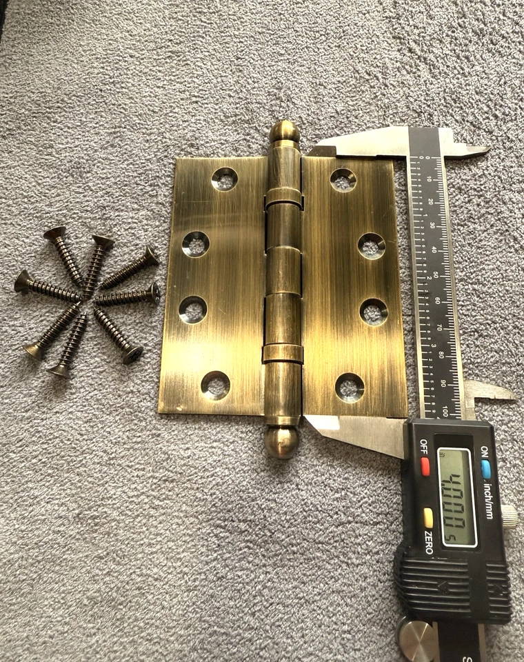 Solid Brass Door Hinge Ball Bearing 4" x 3.5" with Ball Head (Antique Bronze) - Image 2 of 2