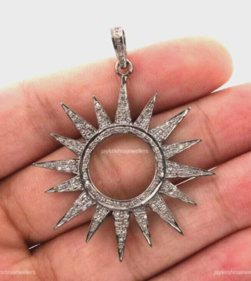 Scheibe Diamant Star Sunburst Charm Anhänger,925 Silber Handgemacht Schöne
