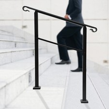 Handrails Stair Railing for Indoor/Outdoor Steps for 3 Step Black Carbon Steel