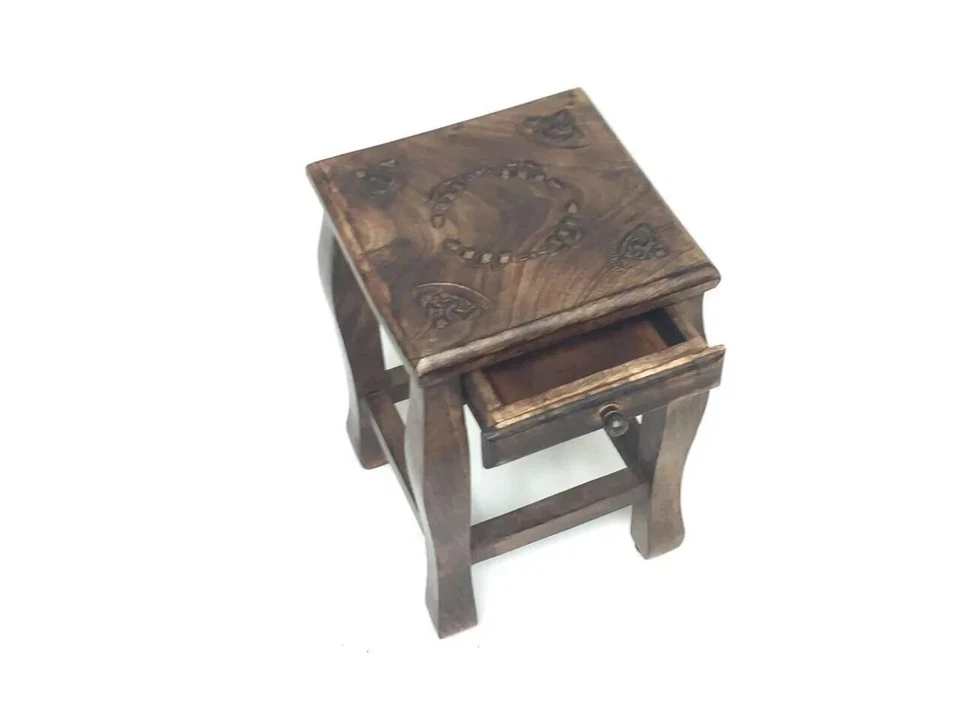 Set of 4 Nesting Table Hand Carved made wt/ Solid Indian Wood|Set of 4 Stool Set - Image 4 of 4