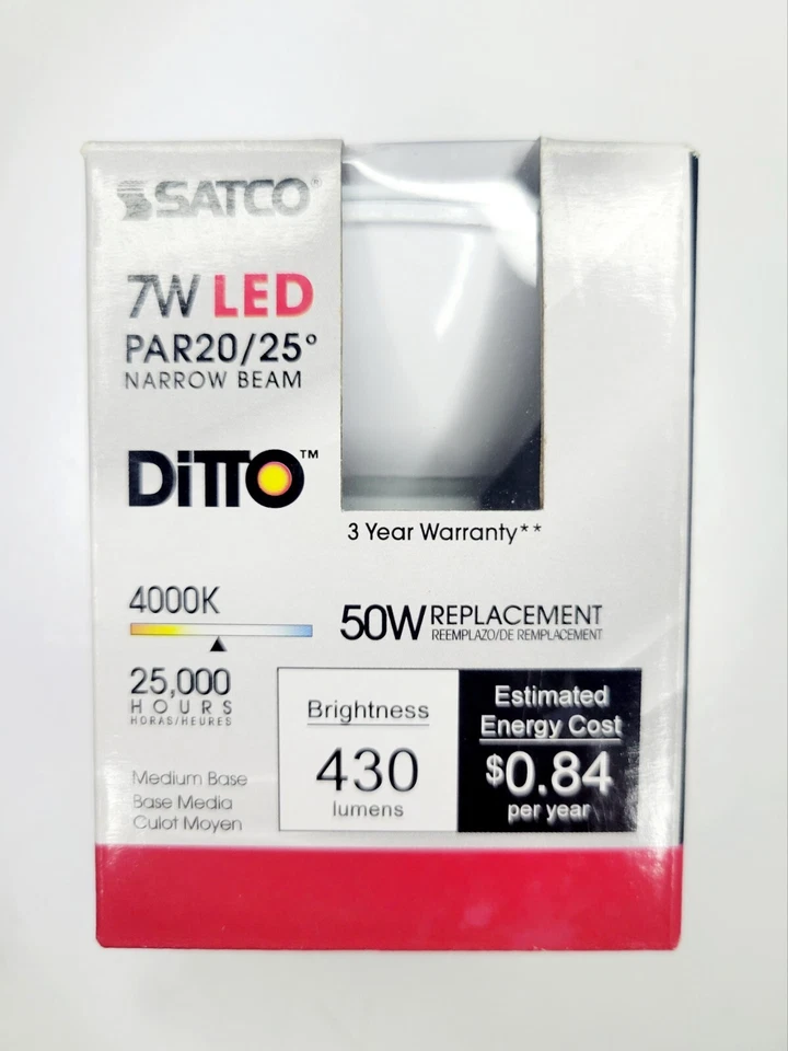 Satco Ditto 7W LED Narrow Beam  PAR20/25° 430 Lumens Light Bulb Spot Light - Image 2 of 4