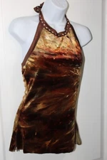 On Stage Dance Wear Halter Top Brown Orange Gold with Rhinestones Adult Small